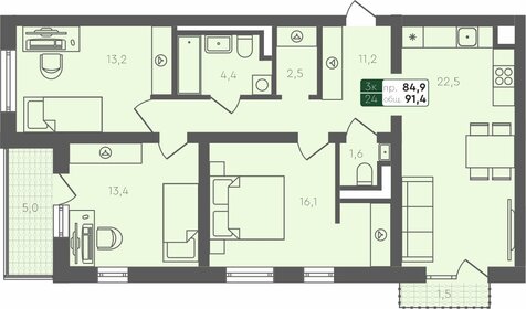 157 м², 3-комнатная квартира 6 700 000 ₽ - изображение 40