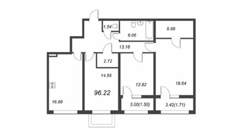 Квартира 96,8 м², 3-комнатная - изображение 1