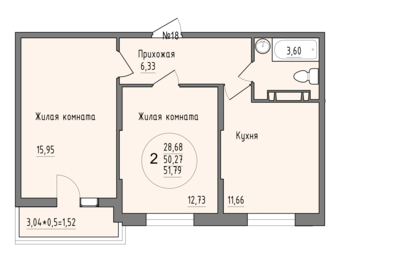 50,5 м², 2-комнатная квартира 5 681 250 ₽ - изображение 53