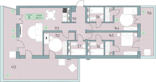 Квартира 177,1 м², 4-комнатные - изображение 1