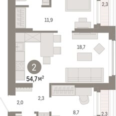 Квартира 54,7 м², 2-комнатная - изображение 3