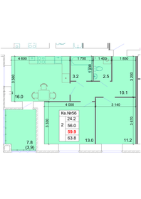 Квартира 59,9 м², 2-комнатная - изображение 1