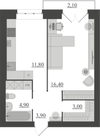 Квартира 42,1 м², 1-комнатная - изображение 1