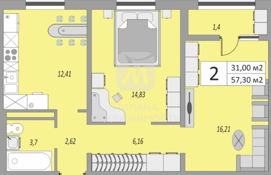 57,3 м², 2-комнатная квартира 3 724 500 ₽ - изображение 10