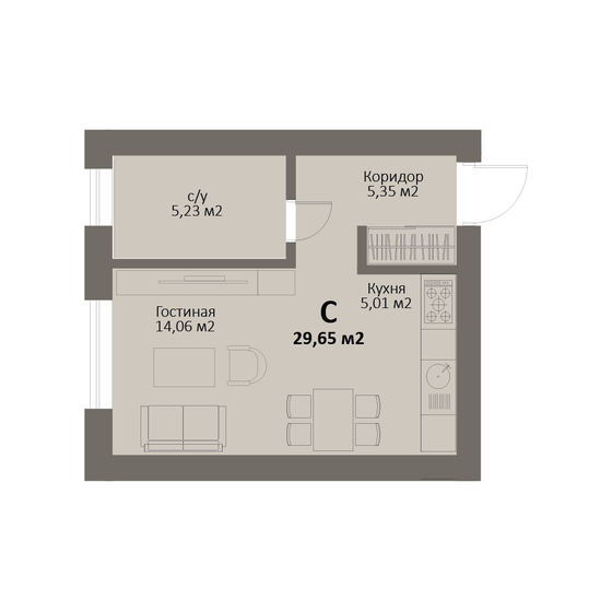 29,7 м², 1-комнатная квартира 4 447 500 ₽ - изображение 1