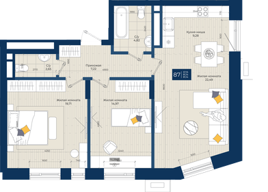 Квартира 81,1 м², 2-комнатная - изображение 1