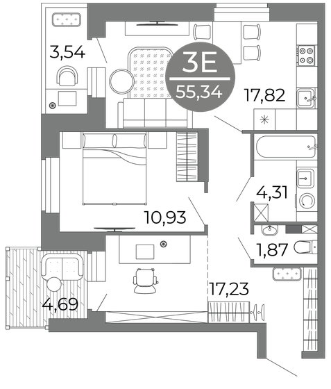 55,3 м², 3-комнатная квартира 7 576 046 ₽ - изображение 1