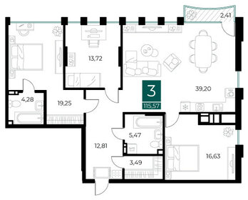 116,7 м², 3-комнатная квартира 16 803 360 ₽ - изображение 12
