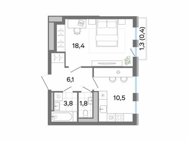 Квартира 41 м², 1-комнатная - изображение 1