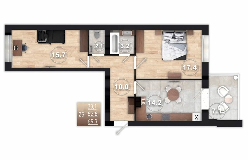 65,9 м², 2-комнатная квартира 7 249 000 ₽ - изображение 50