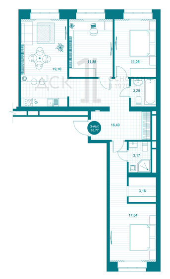 85,8 м², 3-комнатная квартира 10 250 000 ₽ - изображение 1