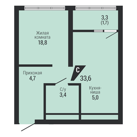 Квартира 33,6 м², 1-комнатная - изображение 2