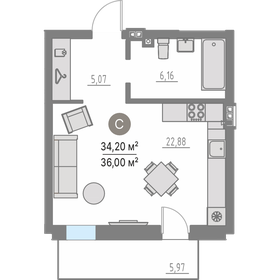 Квартира 34,2 м², студия - изображение 1