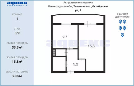 33,2 м², 1-комнатная квартира 4 600 000 ₽ - изображение 41