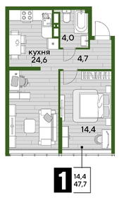 47,9 м², 1-комнатная квартира 9 393 190 ₽ - изображение 18