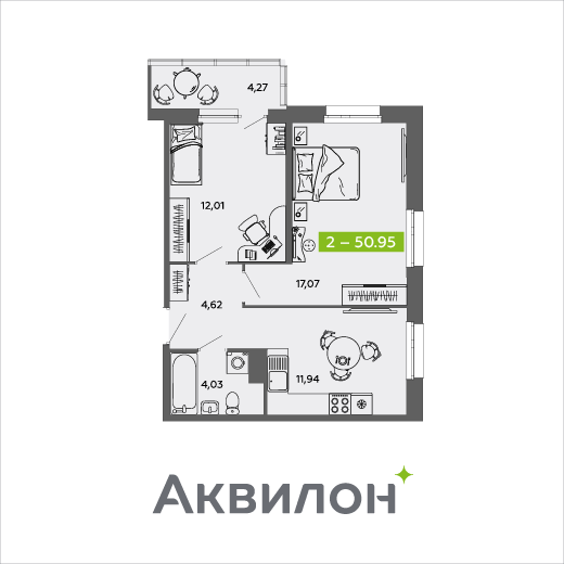 51 м², 2-комнатная квартира 7 201 448 ₽ - изображение 1