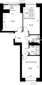 Квартира 56,7 м², 2-комнатная - изображение 1