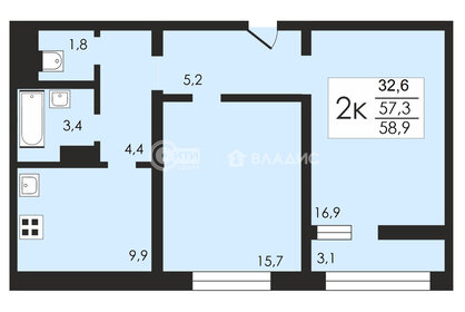 Квартира 58,9 м², 2-комнатная - изображение 1