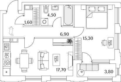 60,7 м², 1-комнатная квартира 15 220 888 ₽ - изображение 1