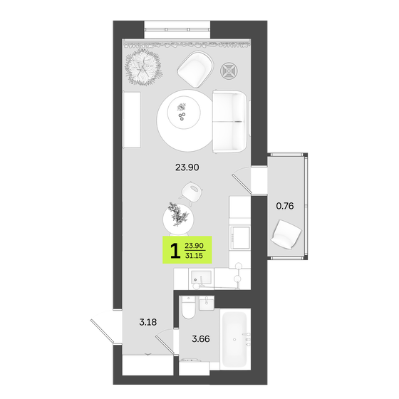 31,2 м², 1-комнатная квартира 5 295 500 ₽ - изображение 1