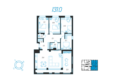 126,8 м², 3-комнатная квартира 18 600 000 ₽ - изображение 67