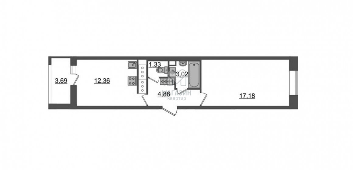 38,8 м², 1-комнатная квартира 10 250 000 ₽ - изображение 1