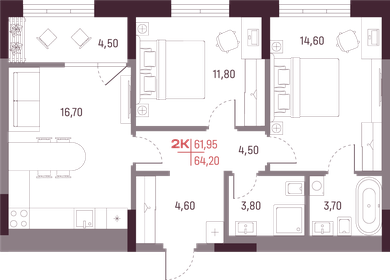 59,9 м², 2-комнатная квартира 7 900 000 ₽ - изображение 10