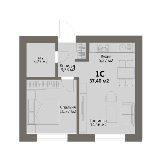 37,4 м², квартира-студия 4 787 200 ₽ - изображение 1