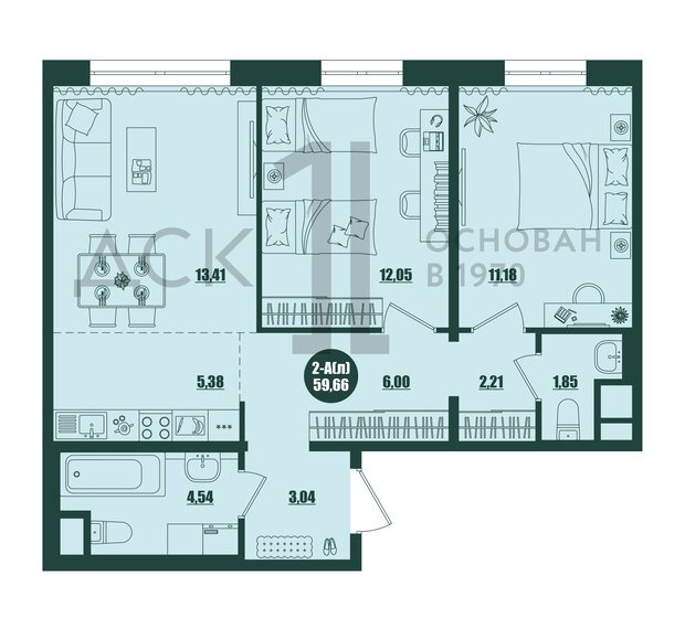 59,7 м², 2-комнатная квартира 8 250 000 ₽ - изображение 1