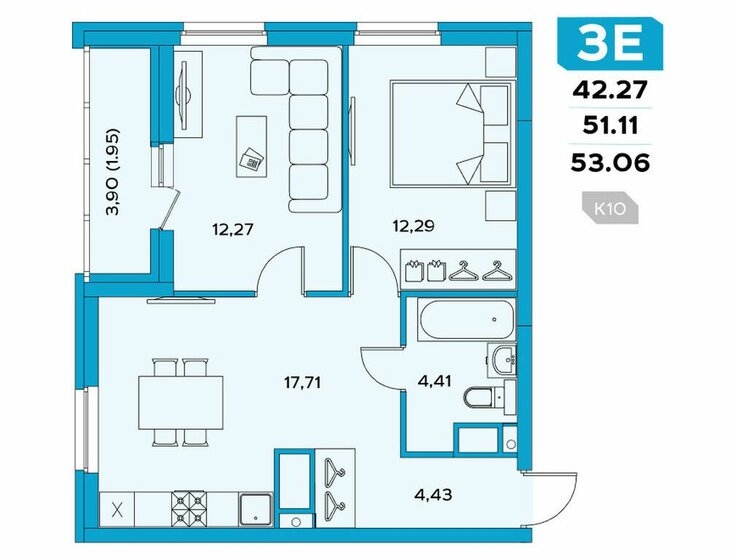 53,1 м², 3-комнатная квартира 7 320 900 ₽ - изображение 1