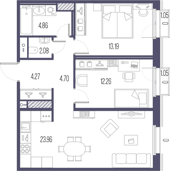 65,3 м², 2-комнатная квартира 22 842 404 ₽ - изображение 1
