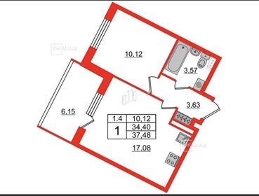 Квартира 34,4 м², 1-комнатная - изображение 1