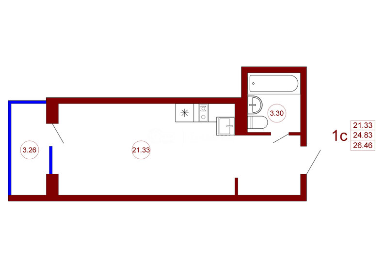 26,5 м², 1-комнатная квартира 2 566 620 ₽ - изображение 8