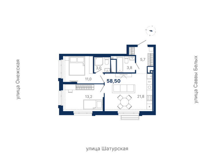 58,5 м², 2-комнатная квартира 10 876 607 ₽ - изображение 1