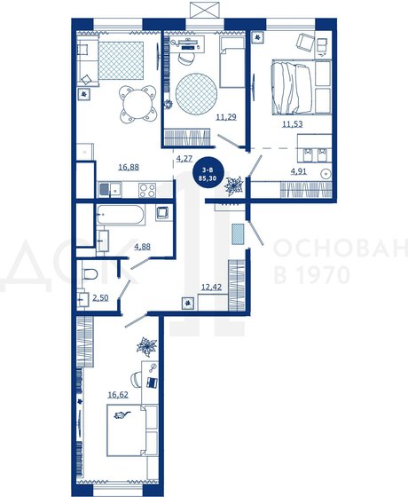85,3 м², 3-комнатная квартира 11 850 000 ₽ - изображение 1
