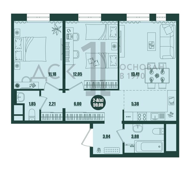 59 м², 2-комнатная квартира 8 350 000 ₽ - изображение 1