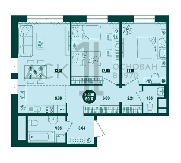 59,2 м², 2-комнатная квартира 8 200 000 ₽ - изображение 13