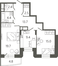 Квартира 68,5 м², 2-комнатная - изображение 1
