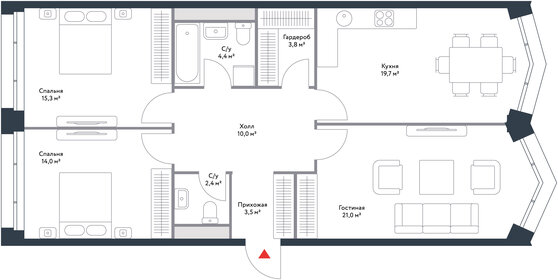 Квартира 94,5 м², 3-комнатная - изображение 1