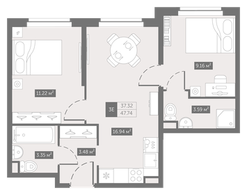 45,4 м², 2-комнатные апартаменты 7 383 332 ₽ - изображение 24