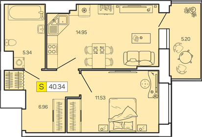 Квартира 40,3 м², 1-комнатная - изображение 1