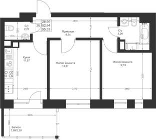 55 м², 2-комнатная квартира 7 925 760 ₽ - изображение 92