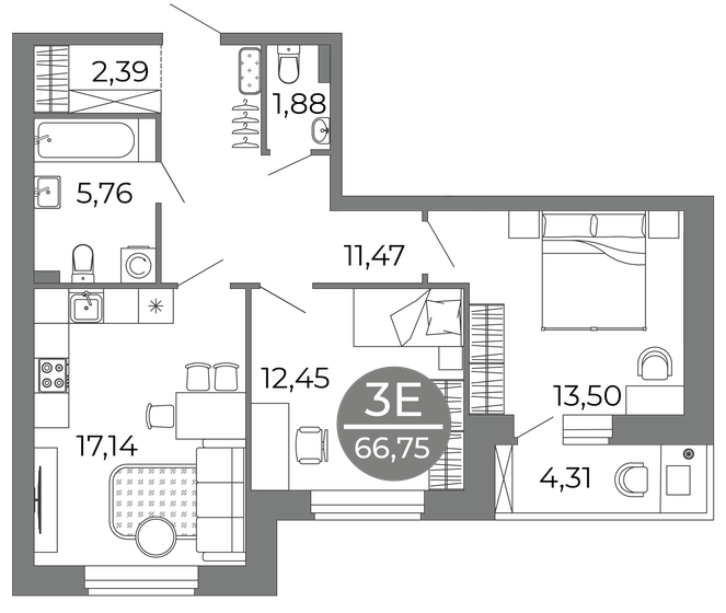 66,8 м², 2-комнатная квартира 8 104 695 ₽ - изображение 1