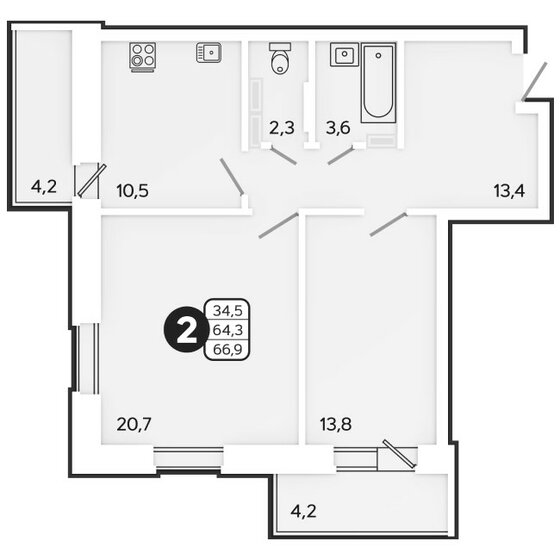 66,9 м², 1-комнатная квартира 7 240 000 ₽ - изображение 1