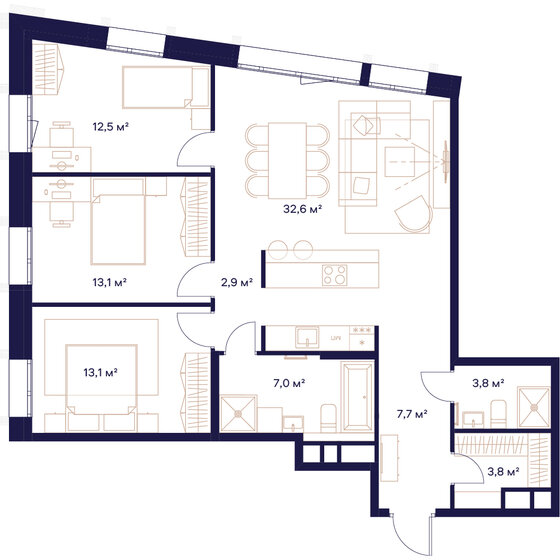 96,5 м², 3-комнатная квартира 49 897 500 ₽ - изображение 1
