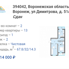 Квартира 67,8 м², 2-комнатная - изображение 1