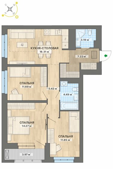 80,4 м², 3-комнатная квартира 11 300 000 ₽ - изображение 1