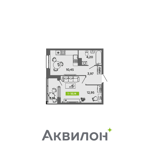 33,1 м², 1-комнатная квартира 4 904 759 ₽ - изображение 1