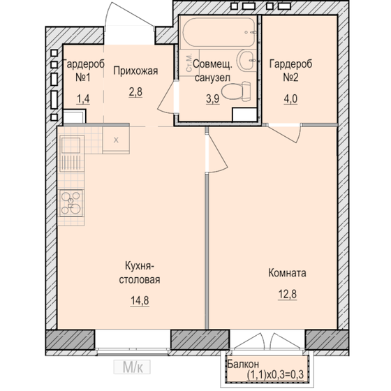 40 м², 1-комнатная квартира 4 060 000 ₽ - изображение 1