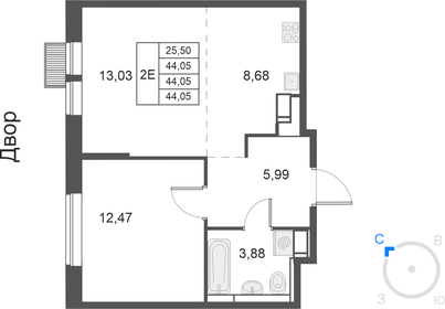 Квартира 44,1 м², 2-комнатная - изображение 1